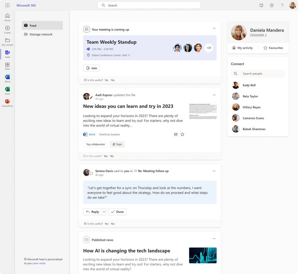 Microsoft Feed screenshot from Microsoft 365