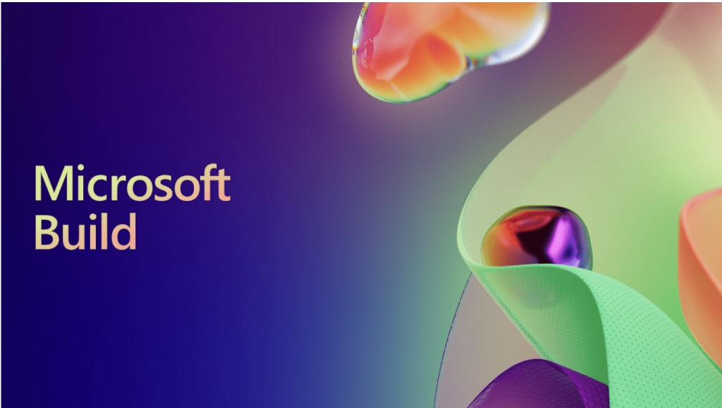 A colorful abstract display with the text "Microsoft Build" overlayed