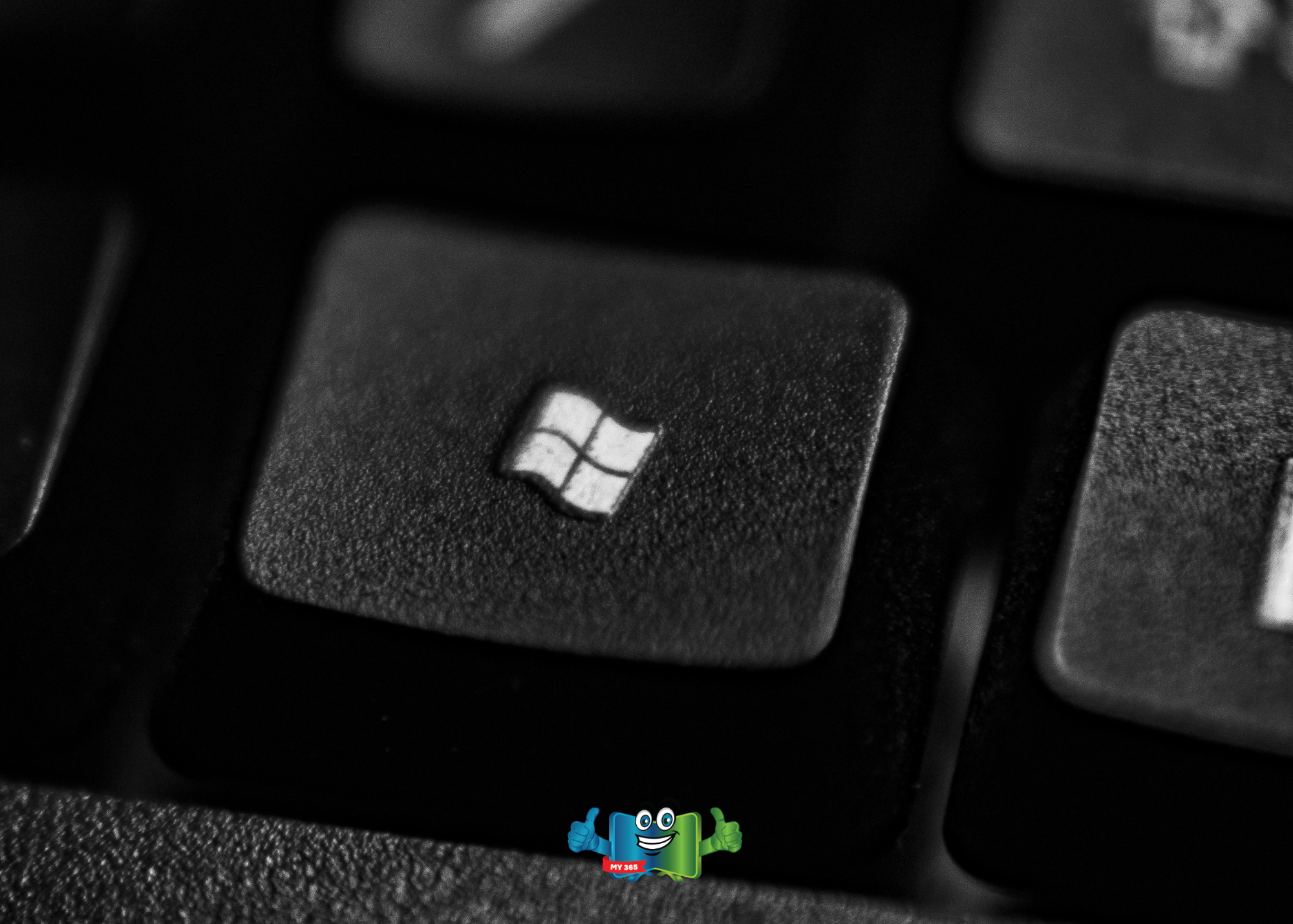 Close-up of a keyboard key with a Windows logo.