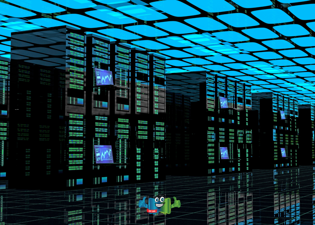 Rows of servers inside a modern data center.