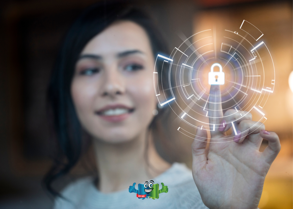 Person interacting with a digital security interface displaying a lock icon.